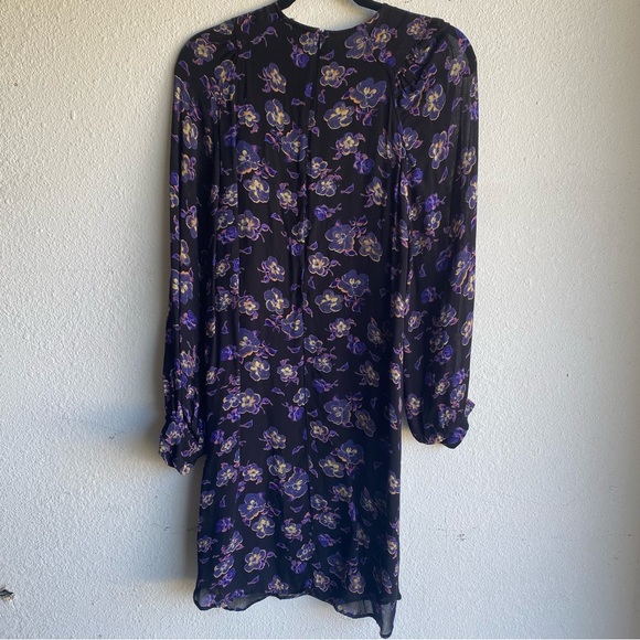Ganni Black Purple Floral Georgette Mini Dress - Picture 4 of 7